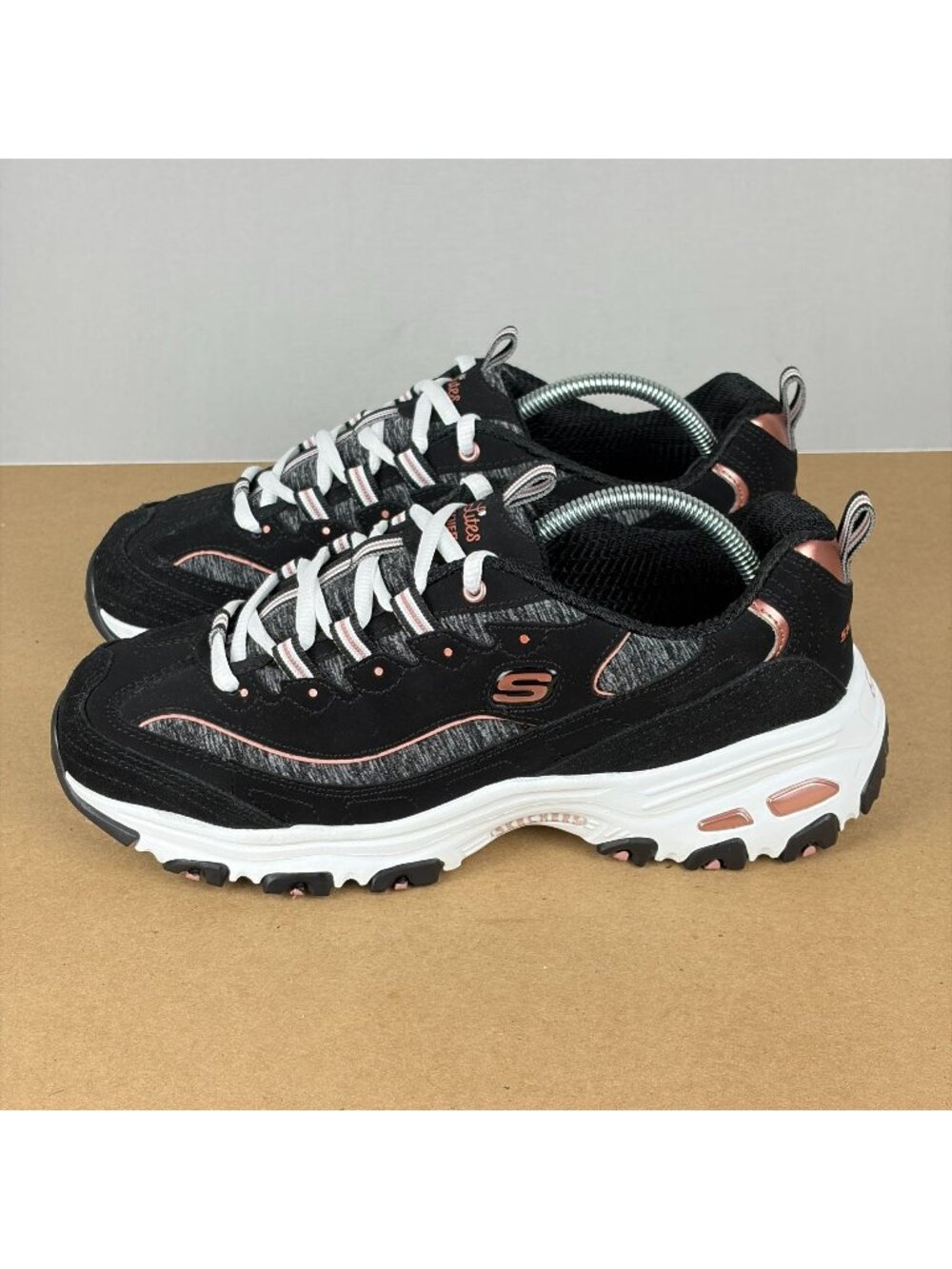 Skechers D'Lites Me Time Athletic Walking Shoes Womens 8.5 Wide Black Gray Rose